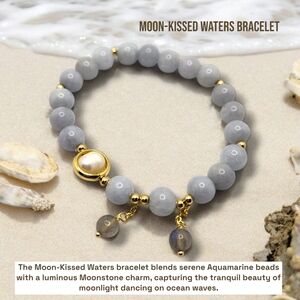 8 mm Aquamarine and Moonstone charm bracelet